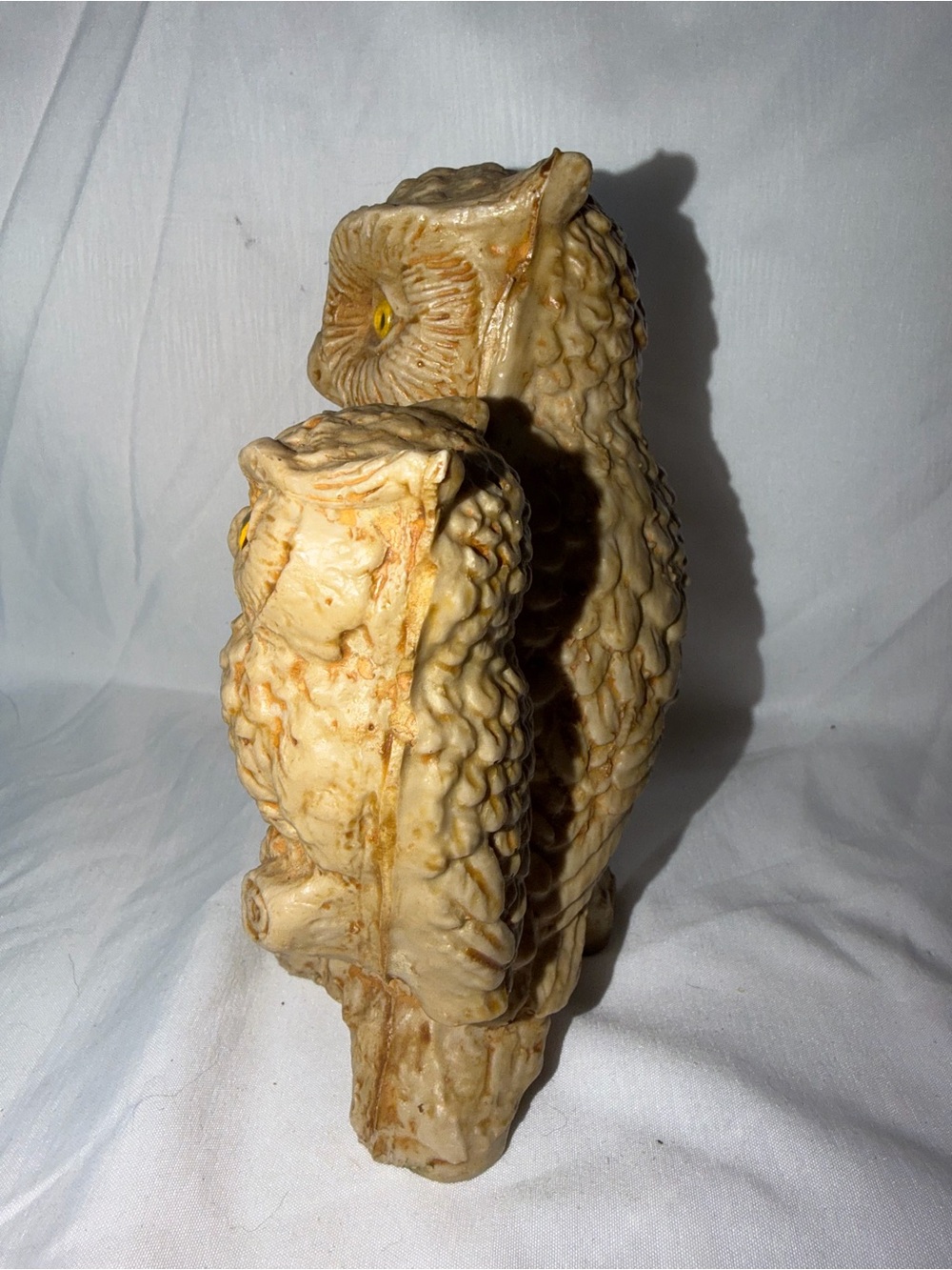 Vintage Resin Owl Figurine Mother & Owlet Mother on Branch Figurine Yellow Eyes - Picture 2 of 9